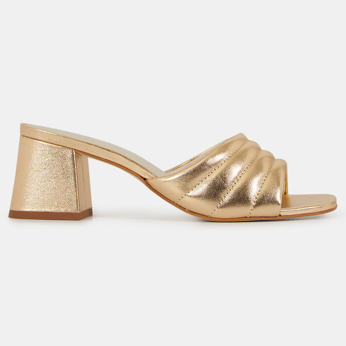 Galeries Lafayette Mules à talon en Cuir matelassées dorées - Talon 6 cm