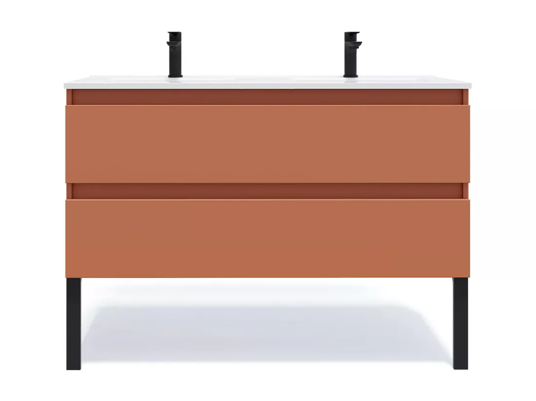 Meuble de salle de bain suspendu double vasque intégrée 120cm 2 tiroirs Terracotta - Hudson