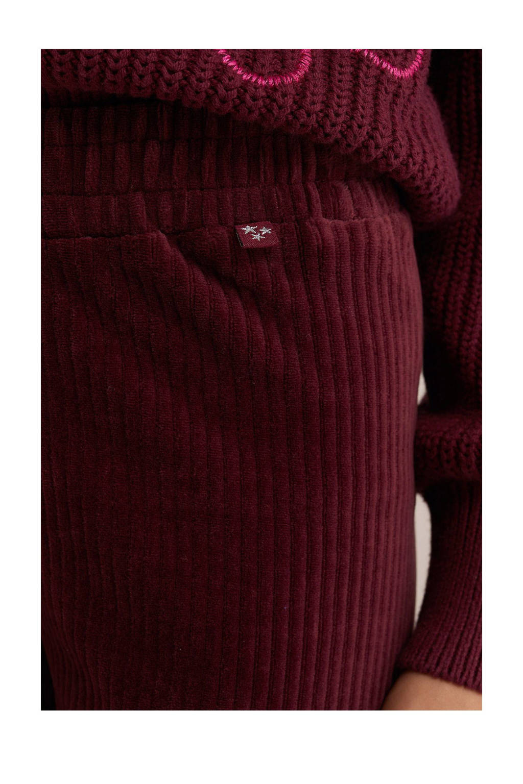 WE Fashion velours straight fit broek donkerrood