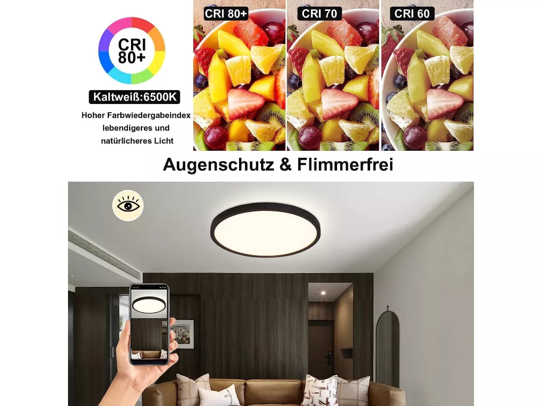 NETTLIFE Panneau LED Blanc Variable avec télécommande Ultra Fin Rond 20W