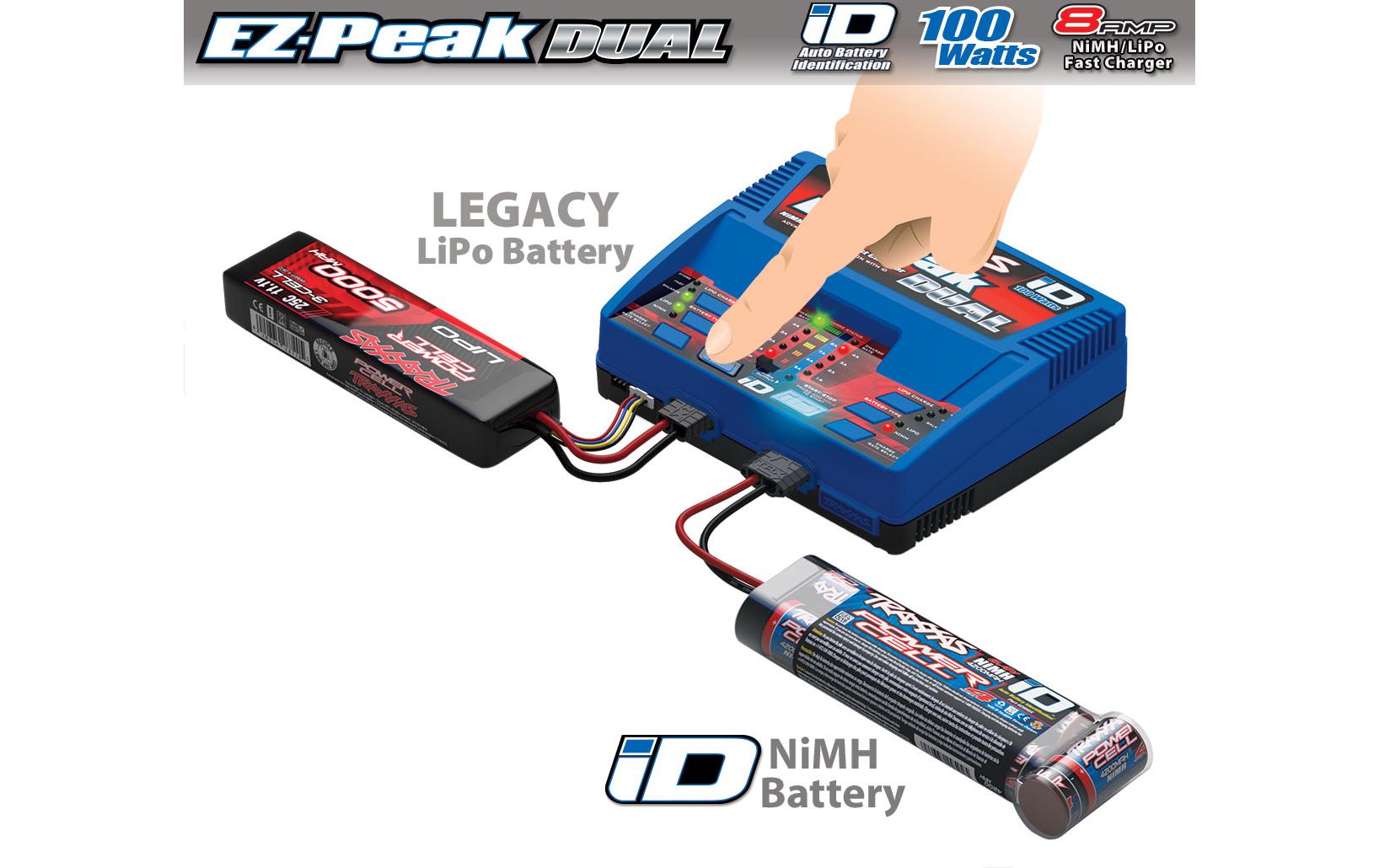 Dual-Ladegerät EZ-Peak 8A, 100W, 2-3S<br>8-Ampere NiMH/Lipo Schnell-Ladegerät für Traxxas-ID Akkus