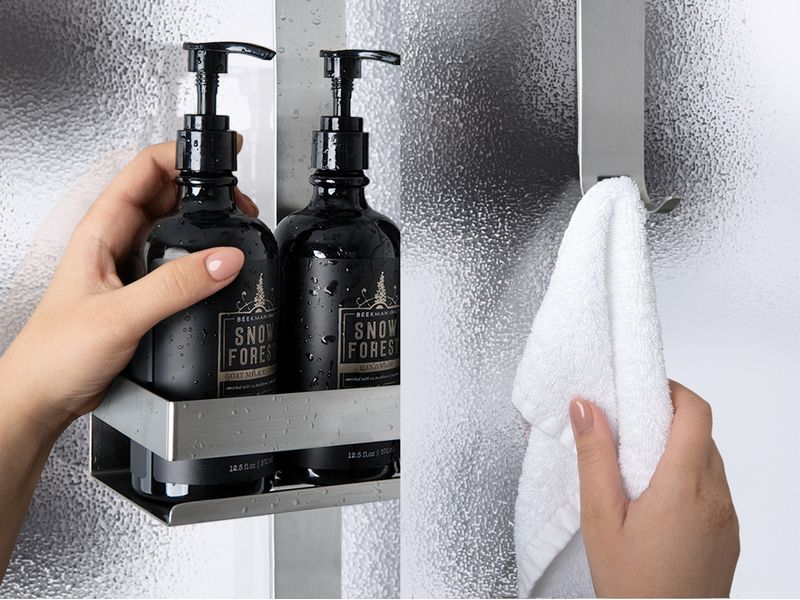 Benkstein Dusch-Organizer Silber Duschablage mit 2 Duschkörben und Haken zum Hängen