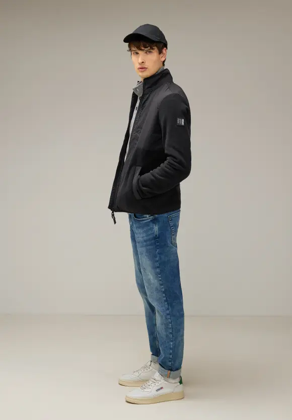 Fleecejacke im Materialmix - Black