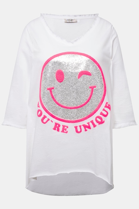 Longshirt, Smiley, Rundhals, Langarm, gerundeter Saum