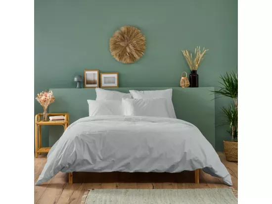 Parure de lit unie 1 personne percale de coton : Housse 140x200cm+ 1 taie 65x65cm- Gris Clair