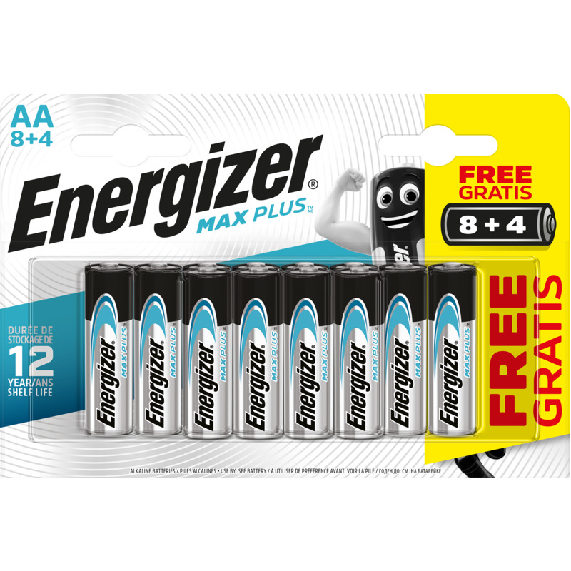 Energizer Batterien Max Plus, 8 Stück + 4 gratis, AA/LR06, 12 Stück