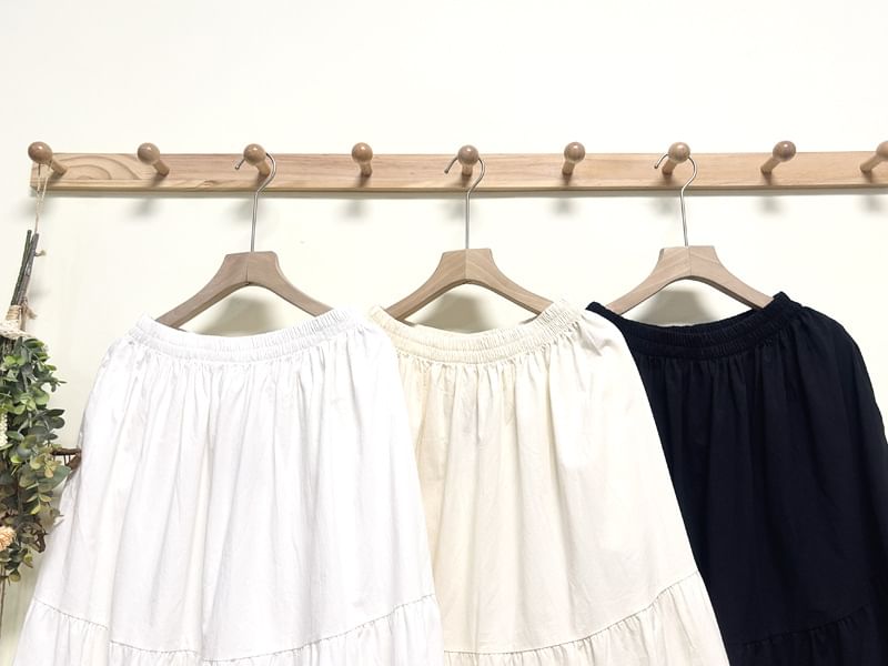 Santeh - Hoge taille effen kanten midi-lijn rok