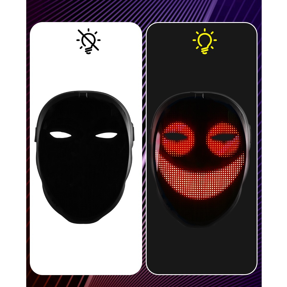 LED Maske Fasnachts Halbmaske USB Kostüm Zubehör Motto Party Accessoire Halloween Foto Requisite - Schwarz