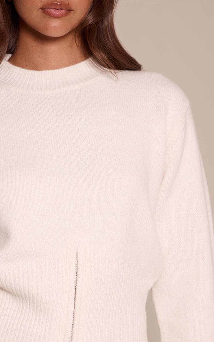 Crème Synthétiquell Tricoté Taille Cintrée Ourlet Zippé
