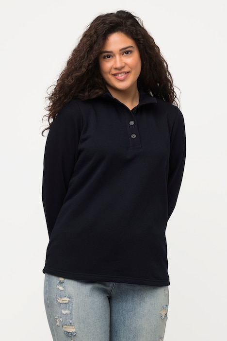 Sweatshirt, Strick-Stehkragen, Knöpfe, Langarm
