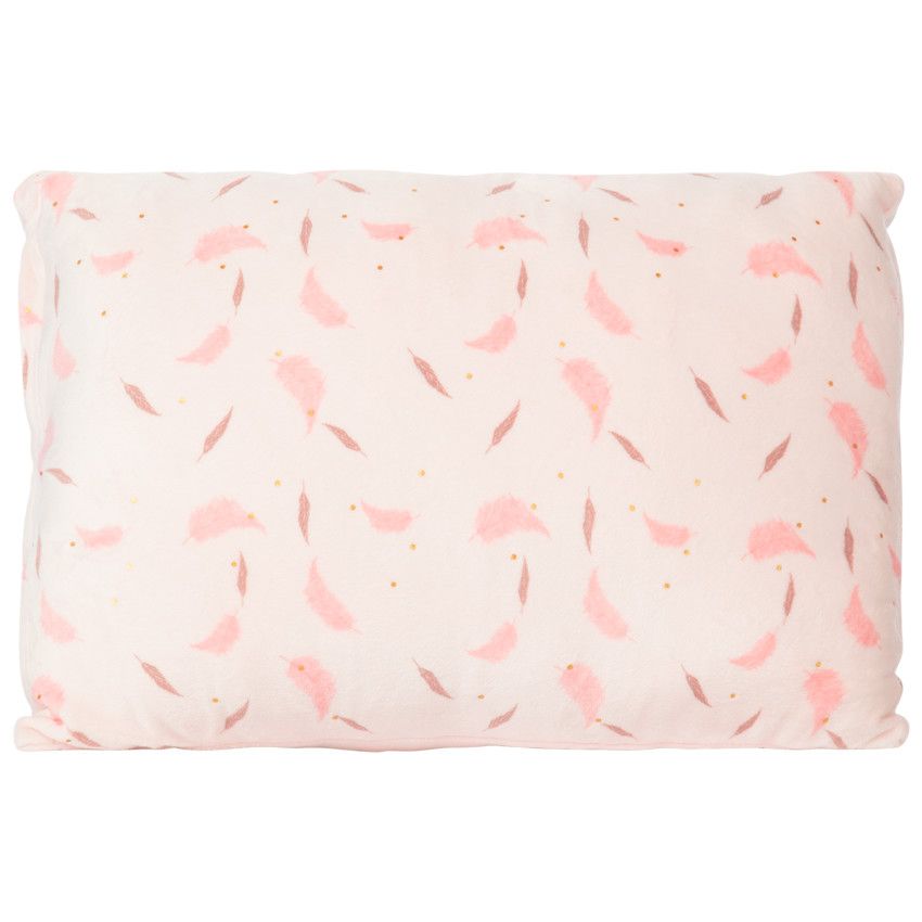 Coussin décoratif imprimé plumes - Rose