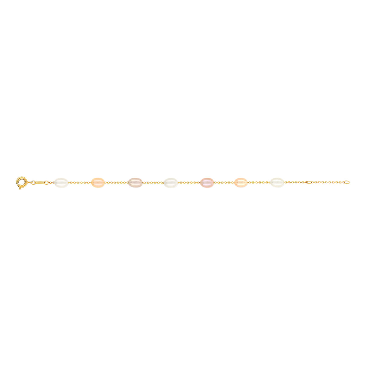 Bracelet or 375 jaune perles de culture de Chine multicolores 18 cm