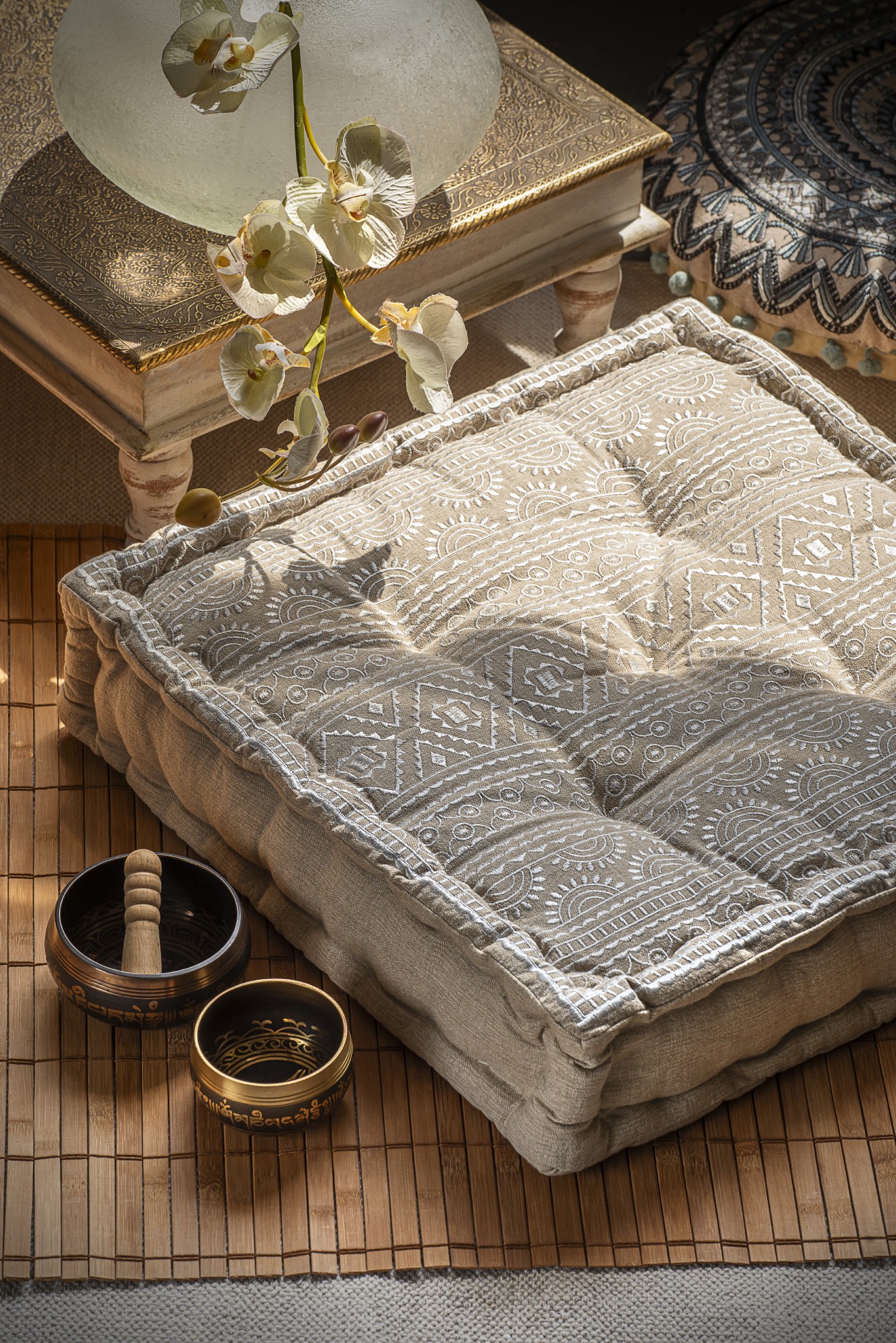 Sitzkissen 'Mehndi', braun, beige, T 45 cm, B 45 cm, H 10 cm von fischer's lagerhaus
