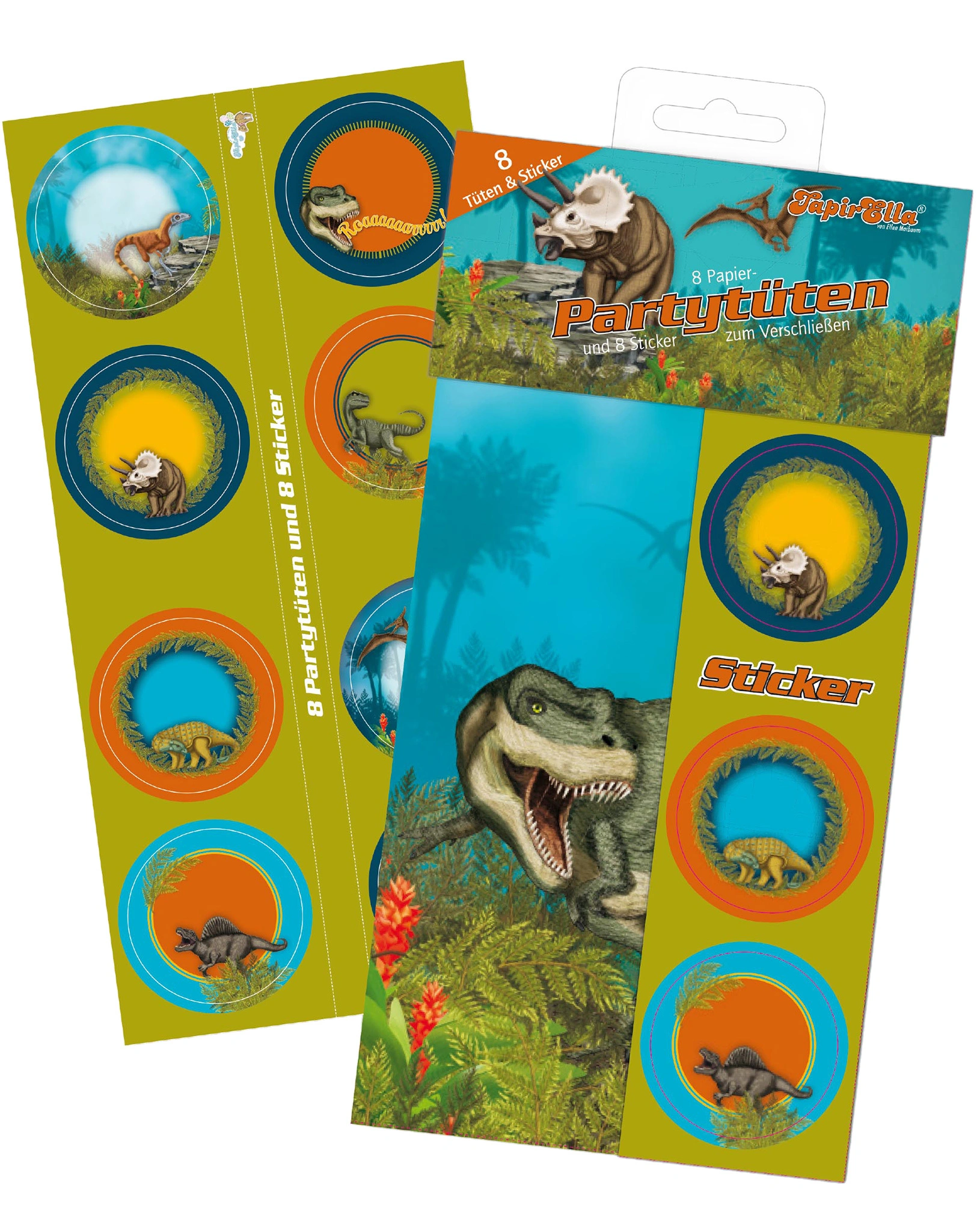 Geschenktüte TAPIRELLA T-REX 8er Set mit Stickern
