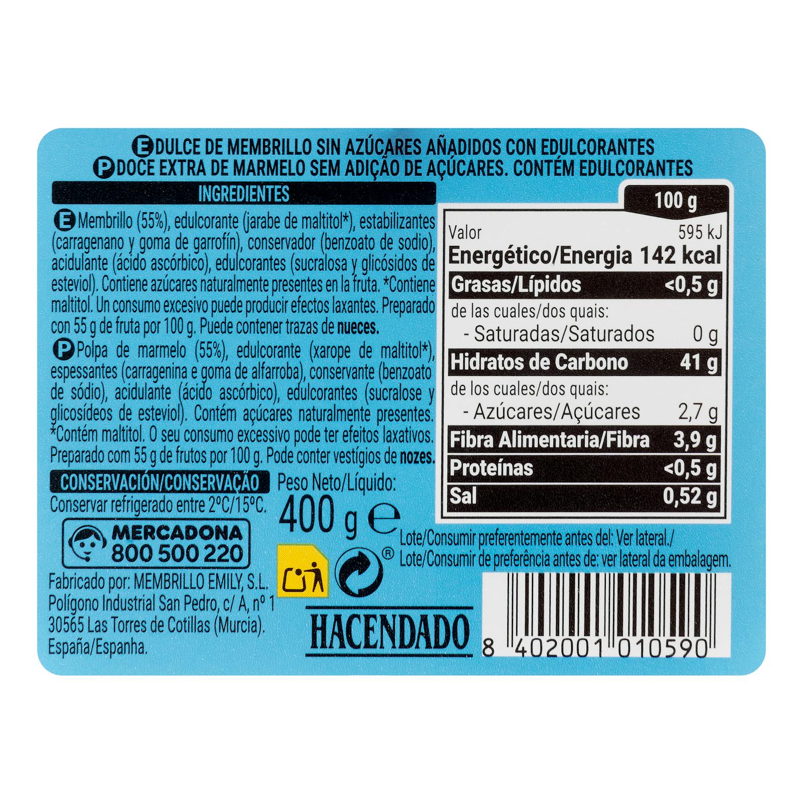 Pâte de coing Hacendado 0% sucres ajoutés
