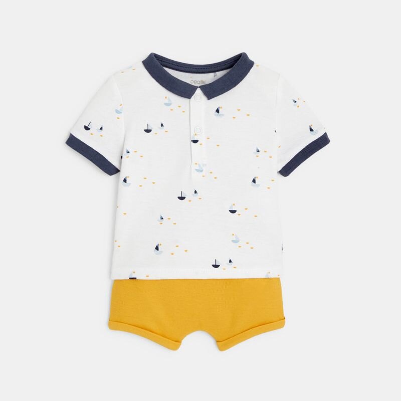 Polo bateaux et short maille piquée jaune naissance Jaune