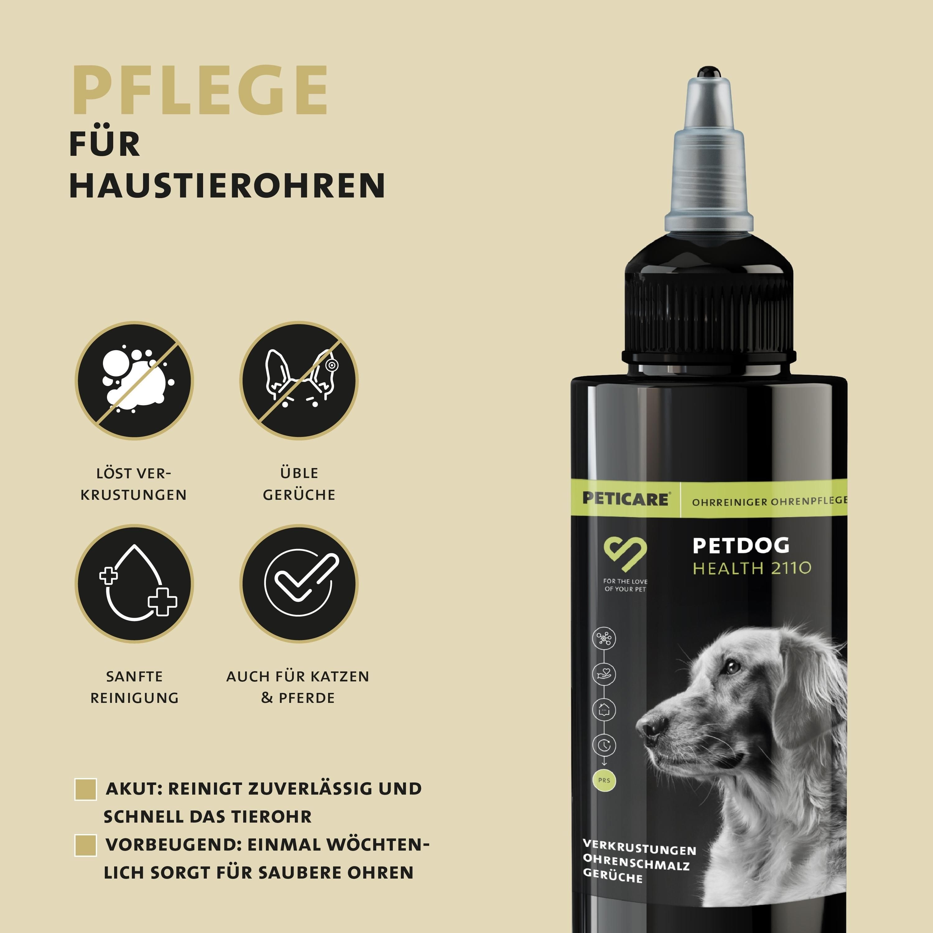 Peticare Ohren-Reiniger für Hunde, löst Schmutz & Verkrustungen, bei Gerüchen