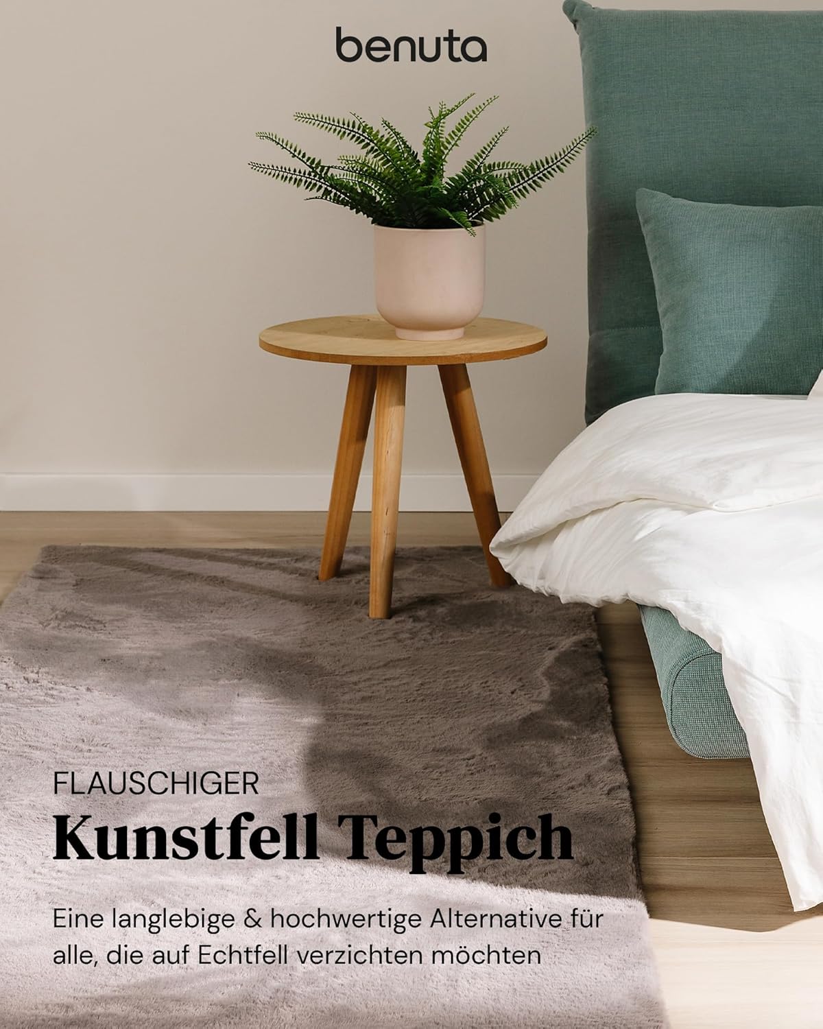 benuta Basic Kunstfaser Fellteppich Furry - Grau 200x290 cm - Weicher Wohnzimmerteppich - Anti-Rutsch-Rückseite - Waschbar - Für Fußbodenheizung geeignet