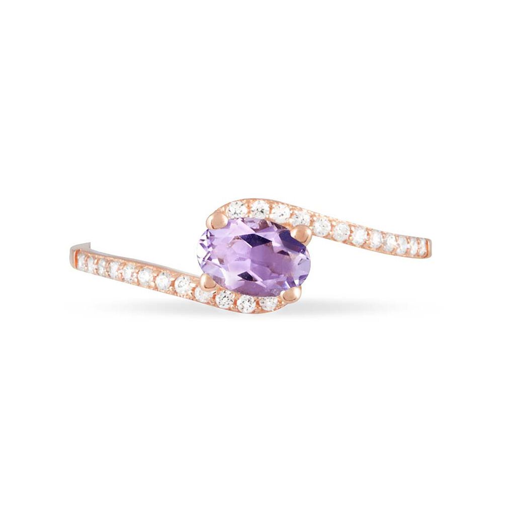 Bague Loriane Or Rose Amethyste Et Oxyde De Zirconium
