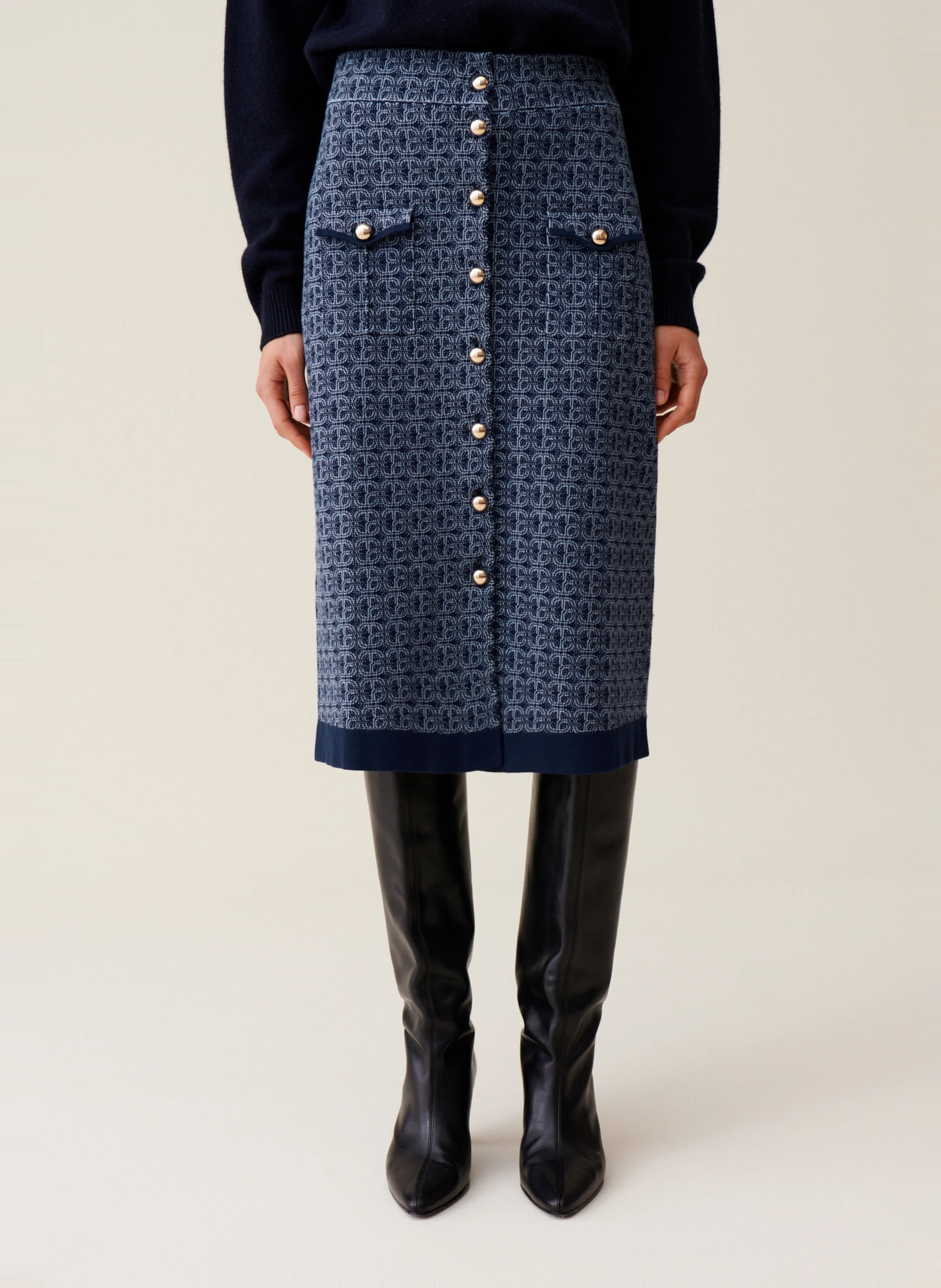 Jupe monogramme taille haute | Bleu