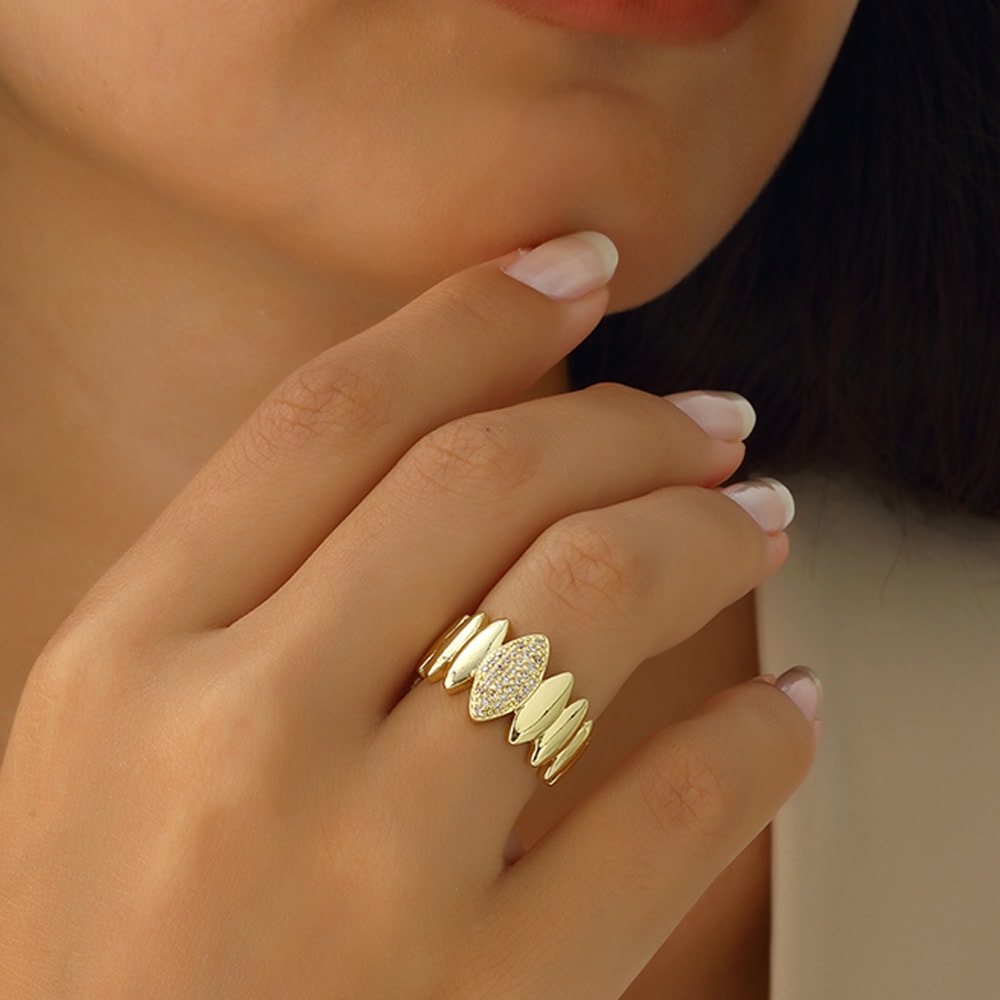 Bague ajustable dorée à l’or fin - Zircons