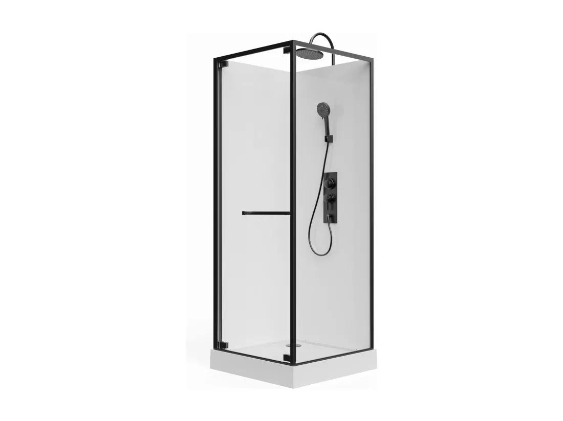 Cabine de douche installation réversible - Hauteur ajustable - Blanc et noir - L80 x l80 x H209/225 cm - BADONI