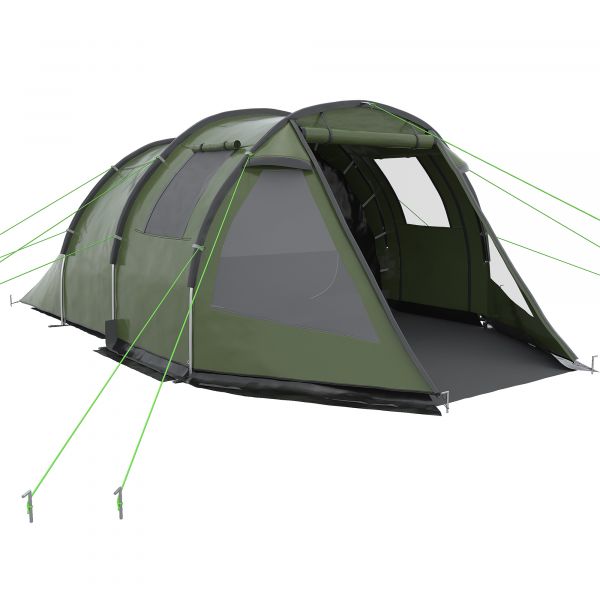 Outsunny Tenda de Campismo para 3-4 Pessoas Impermeável PU2000 mm com Proteção UV30  Janelas 475x264x172 cm Verde - A20-285V00GN