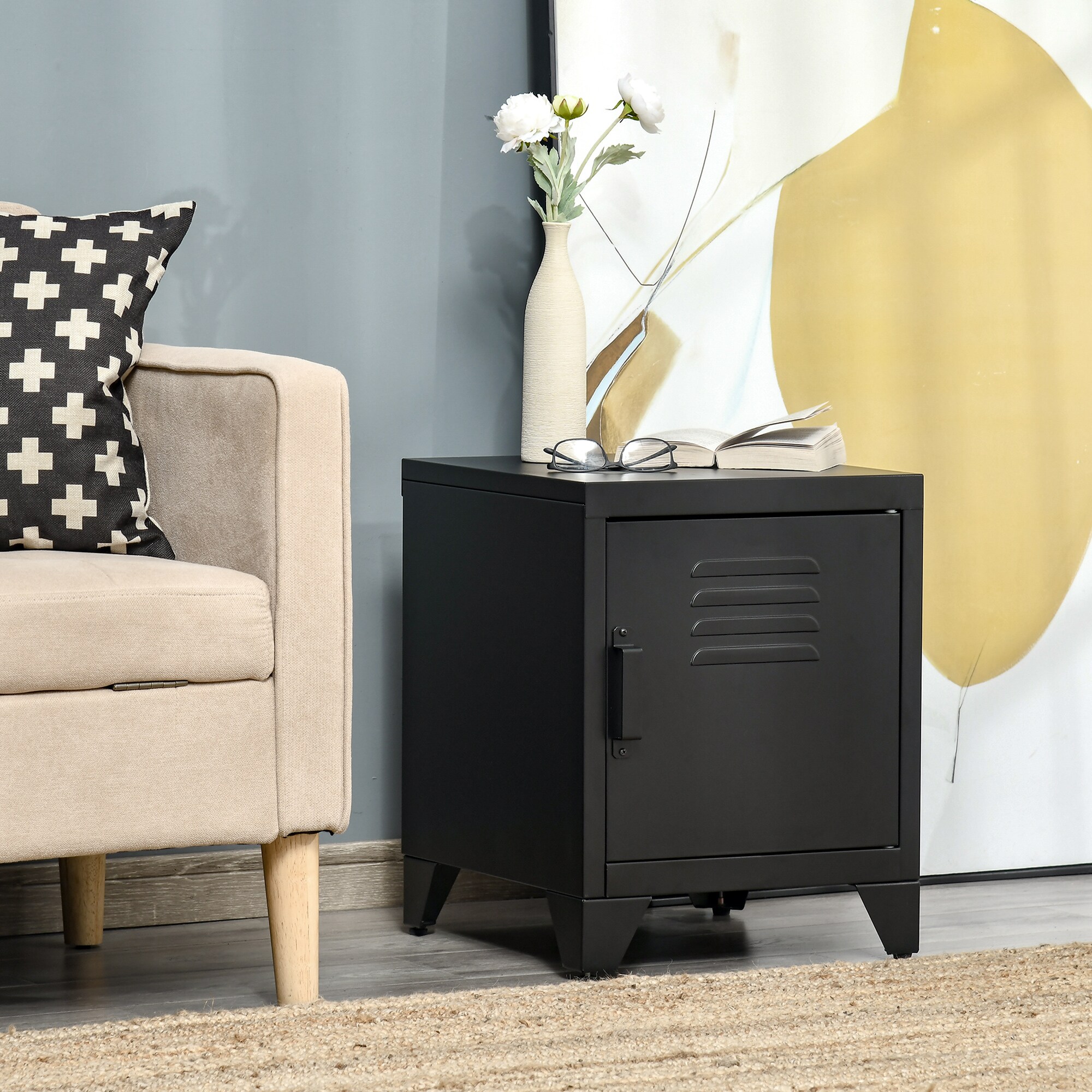HOMCOM Nachttisch mit industriellen Design schwarz 40B x 40T x 50H cm