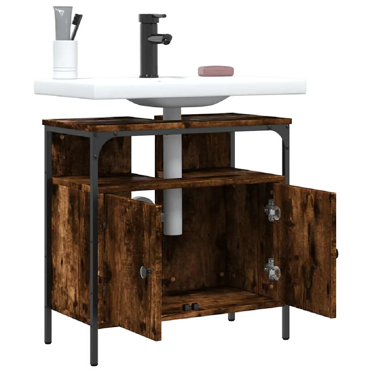 vidaXL Armoire lavabo 60x30x60 cm - Chêne fumé
