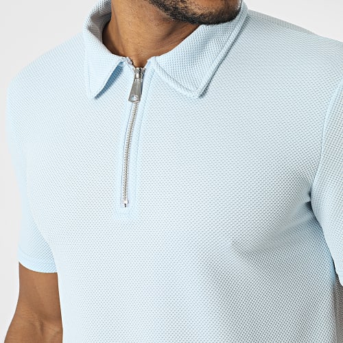 Polo Manches Courtes Col Zippé Bleu Ciel
