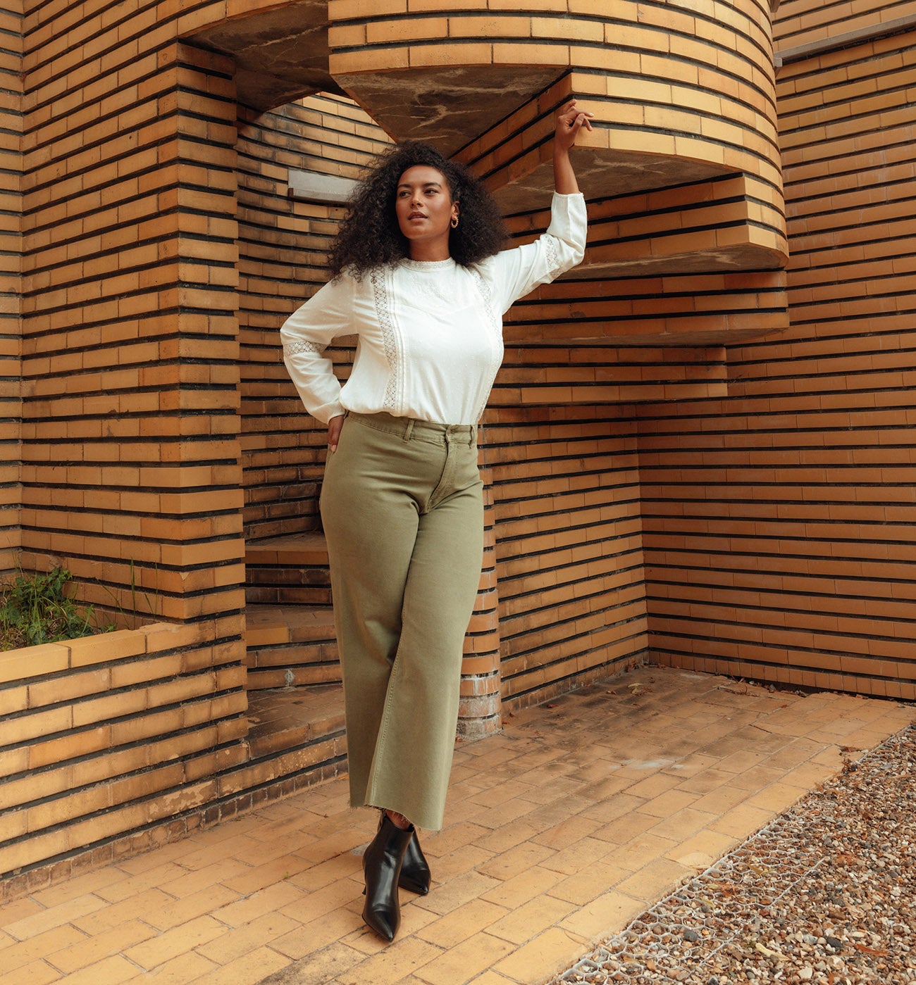 Pantalon taille haute raw cut - Kaki