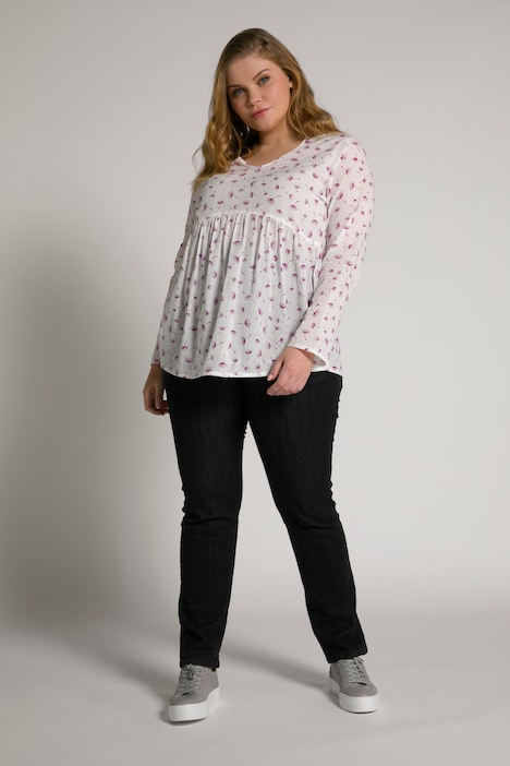 Bellieva-Bluse, A-Linie, V-Ausschnitt, Langarm, GOTS