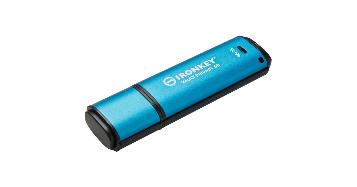 KingstonIronKey Vault Privacy 50 16 GB usb-stick  (Lichtblauw/zwart, USB-A 3.2 Gen 1 (5 Gbit/s))