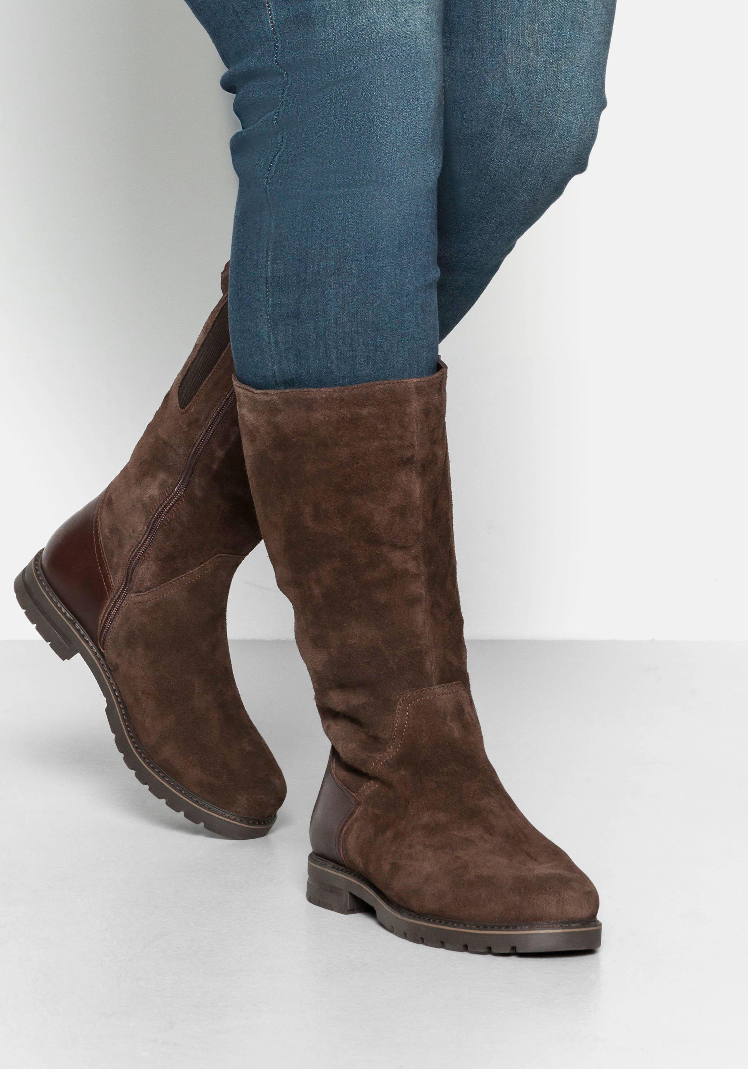 Weitschaftstiefel aus Leder mit Fellimitat