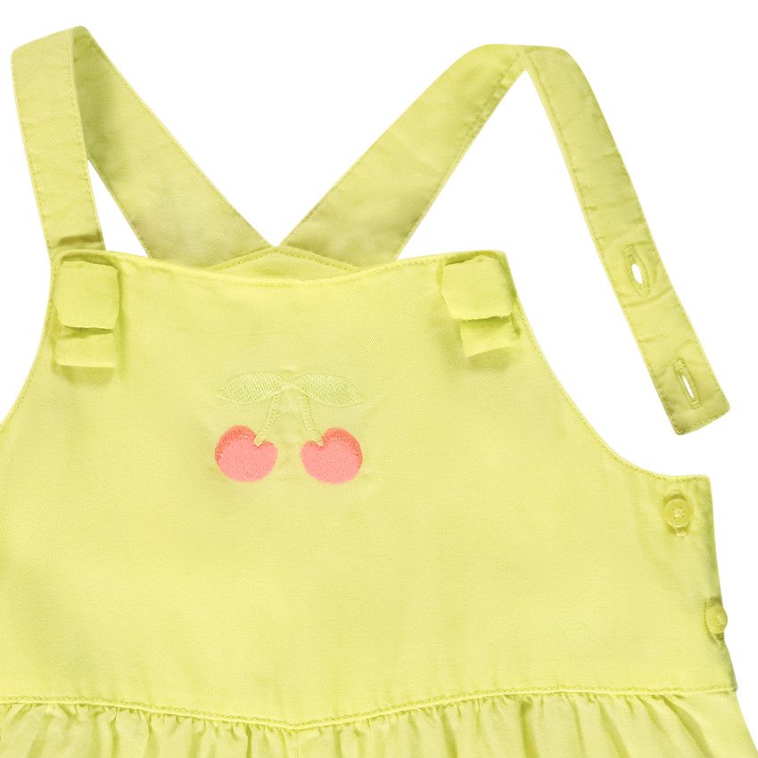 Salopette courte avec broderie cerises pour bébé fille - Jaune