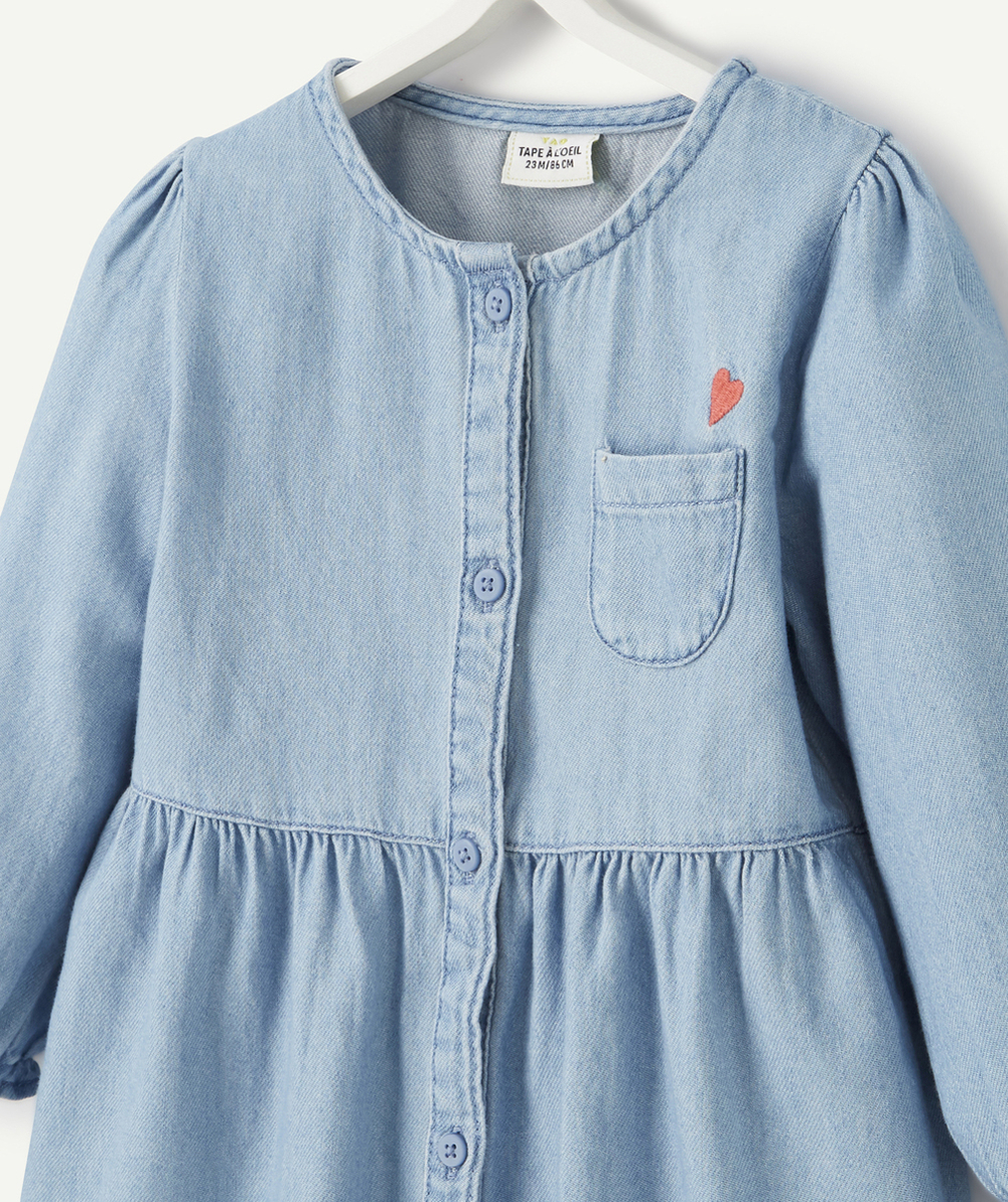 ROBE BÉBÉ FILLE EN COTON BLEU EFFET DENIM LESS WATER