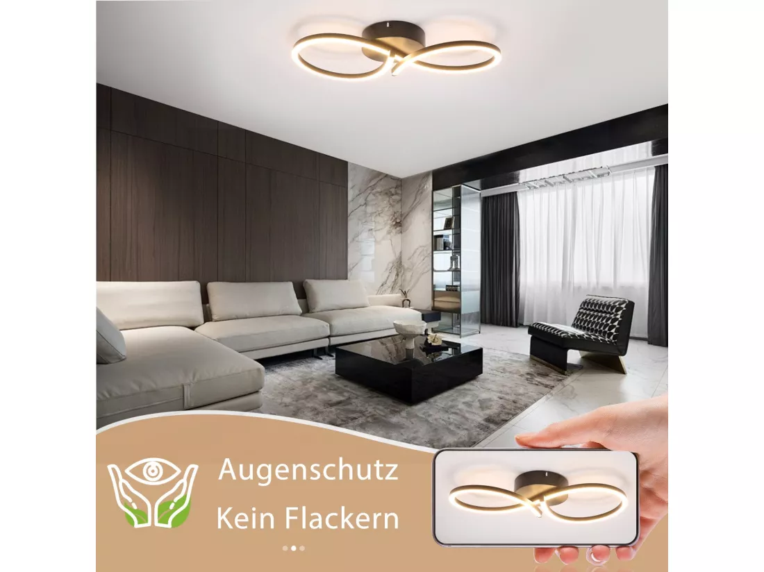 NETTLIFE Plafonnier LED Salon 24W Moderne Créatif Noir Lampe Cuisine 3000K Blanc Chaud