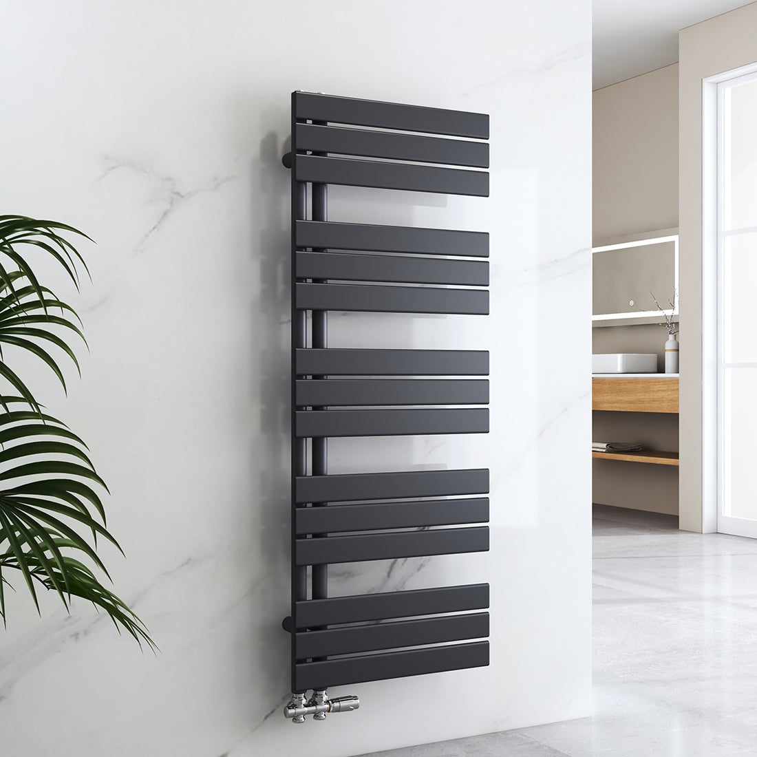 EMKE Designradiator, vlakke badkamerradiator 1320x500 mm antraciet, handdoekwarmer voor badkamers, handdoekdroger, paneelhanddoekradiator met zijwateraansluiting 661W