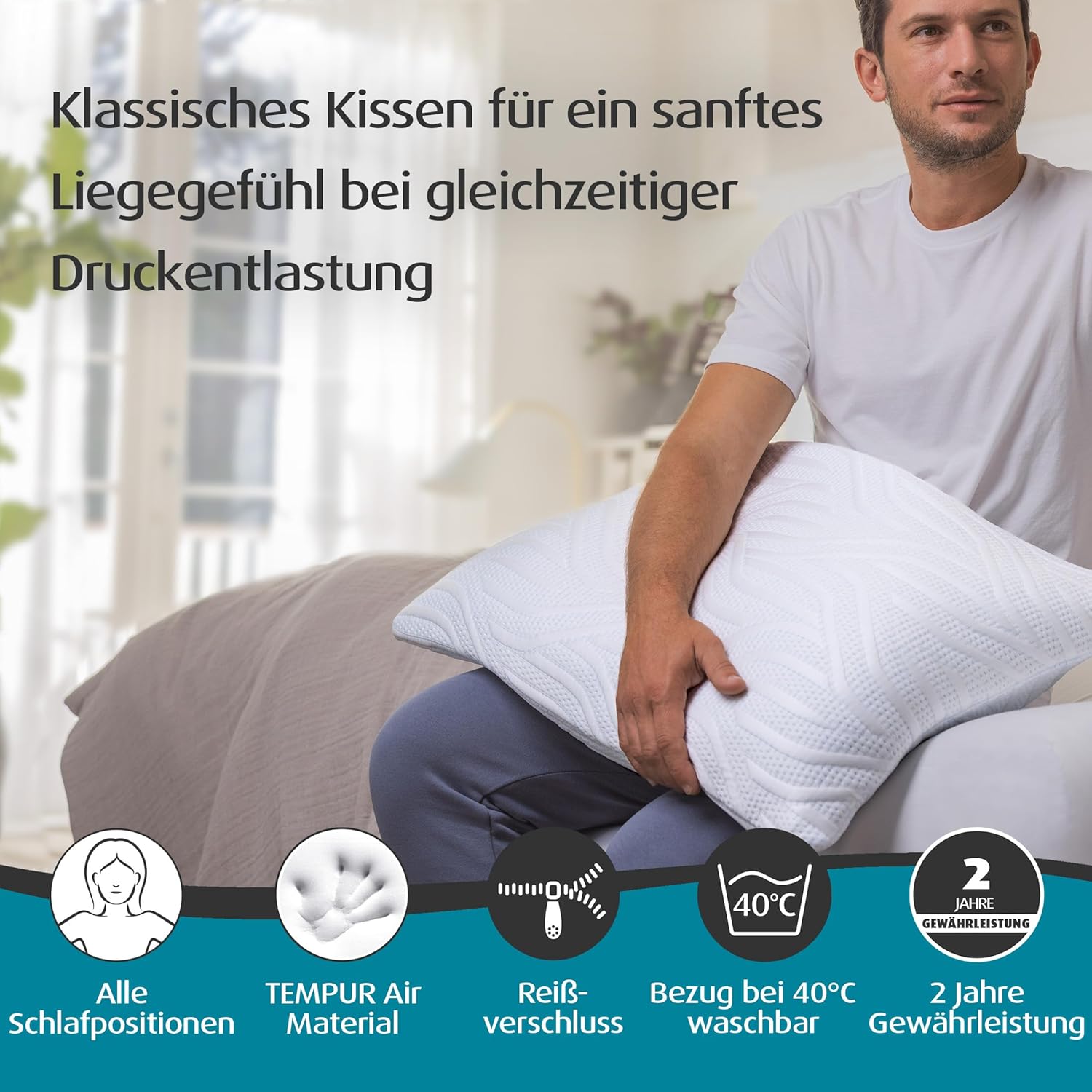 TEMPUR Comfort Air Soft Schlafkissen, atmungsaktives Kopfkissen für jede Schlafposition, OEKO-TEX MADE IN GREEN, Liegegefühl weich, 40 x 80 cm