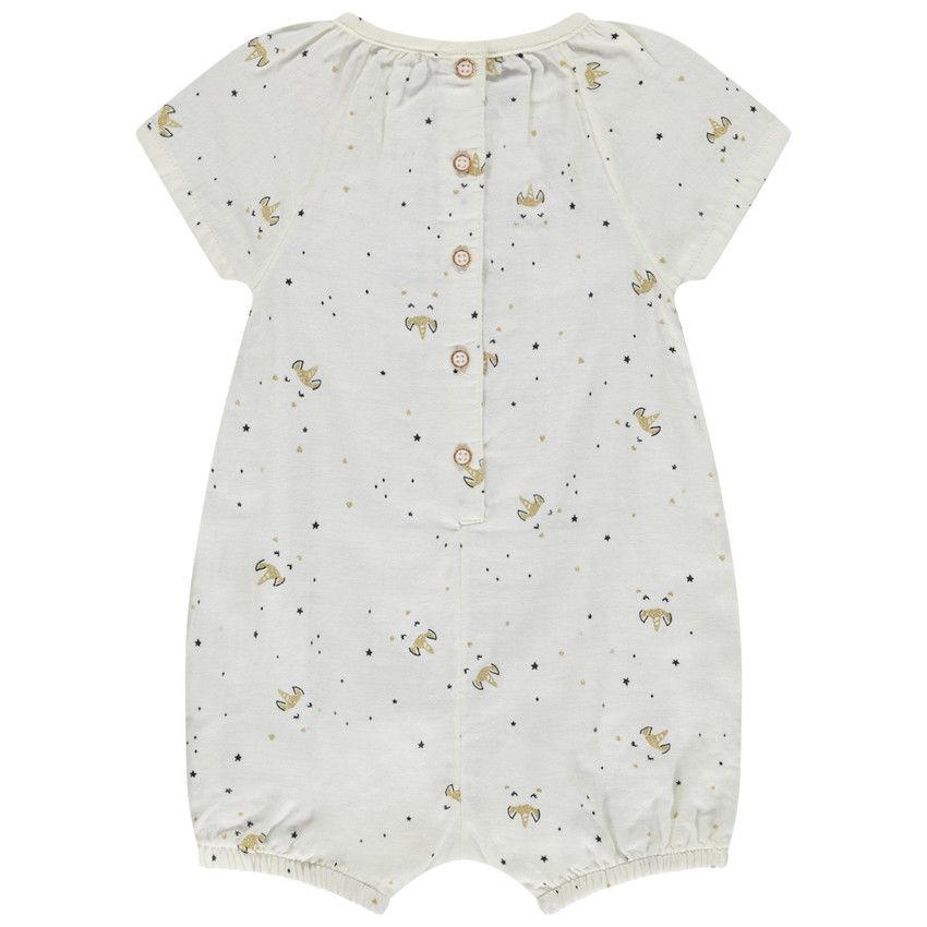 Combinaison courte imprimé licornes pour bébé fille - Ecru