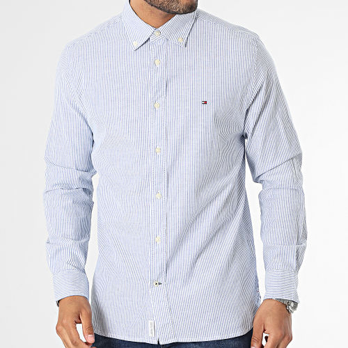 Chemise Manches Longues A Rayures 1985 Flex Oxford Stripe 0935 Blanc Bleu
