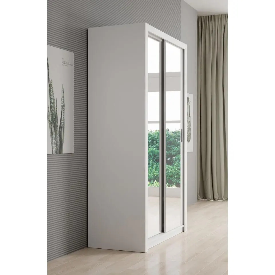 Meubella - Kledingkast Blake - Wit - 120 cm - Met spiegel