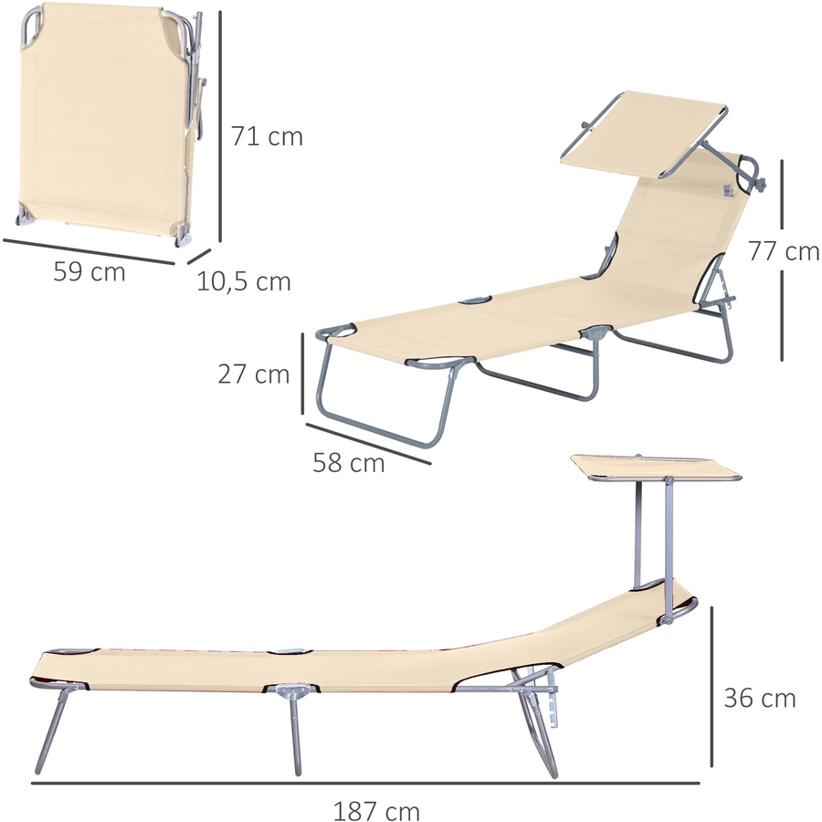 Outsunny Sonnenliege mit Sonnenschutz beige