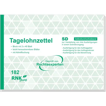 RNK Verlag Tagelohnzettel, A5 quer, Tagelohnzettel - Block - SD