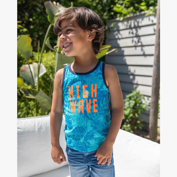 TwoDay jongens singlet blauw met print
