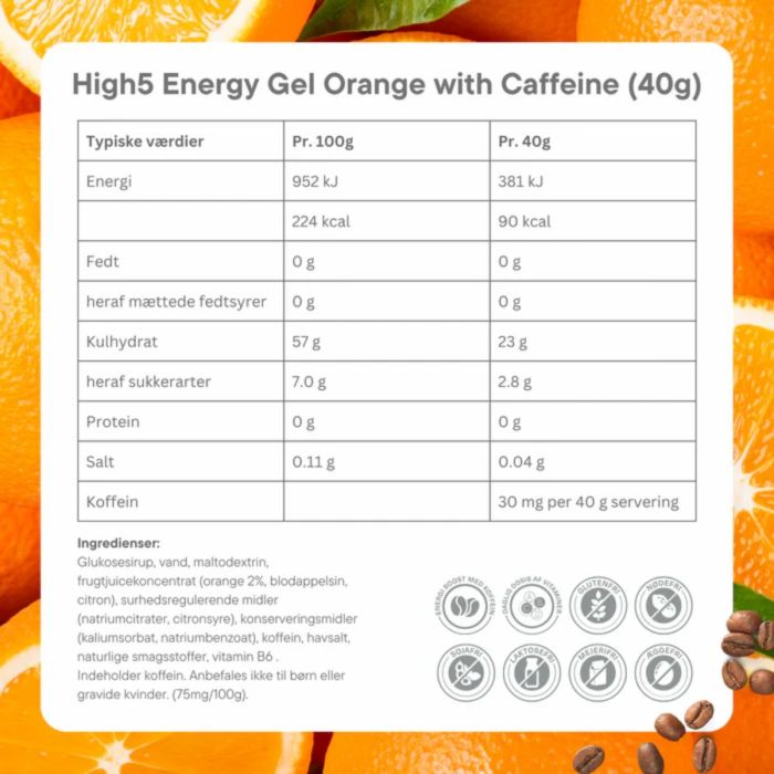 High5 Unisex Energi-gels Energy Gel Caffeine Orange - Box 20x40g Hvid