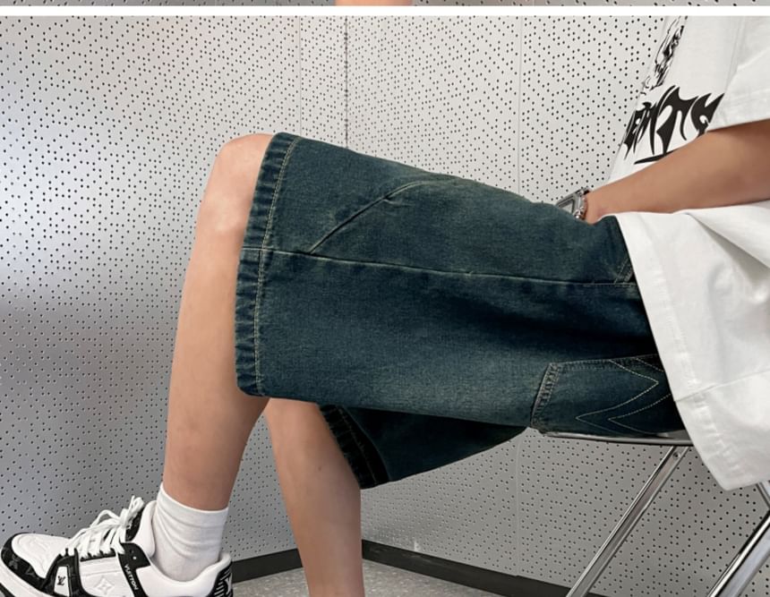 Nightbell - Mid-rise, gewassen denim shorts met panelen