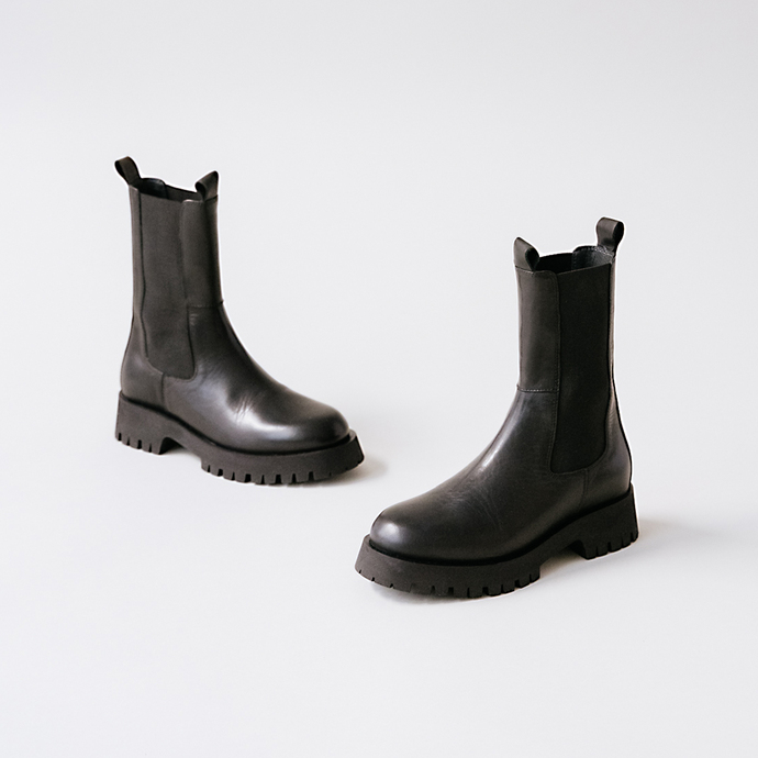 Bottines à plateformes  en cuir noir