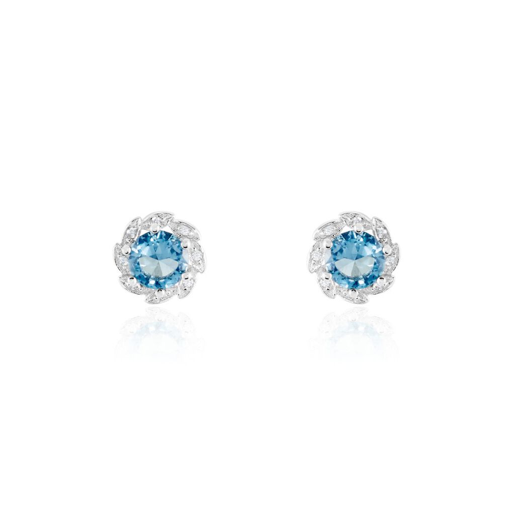 Boucles D'oreilles Puces Argent Blanc Clover Verre Oxydes De Zirconium