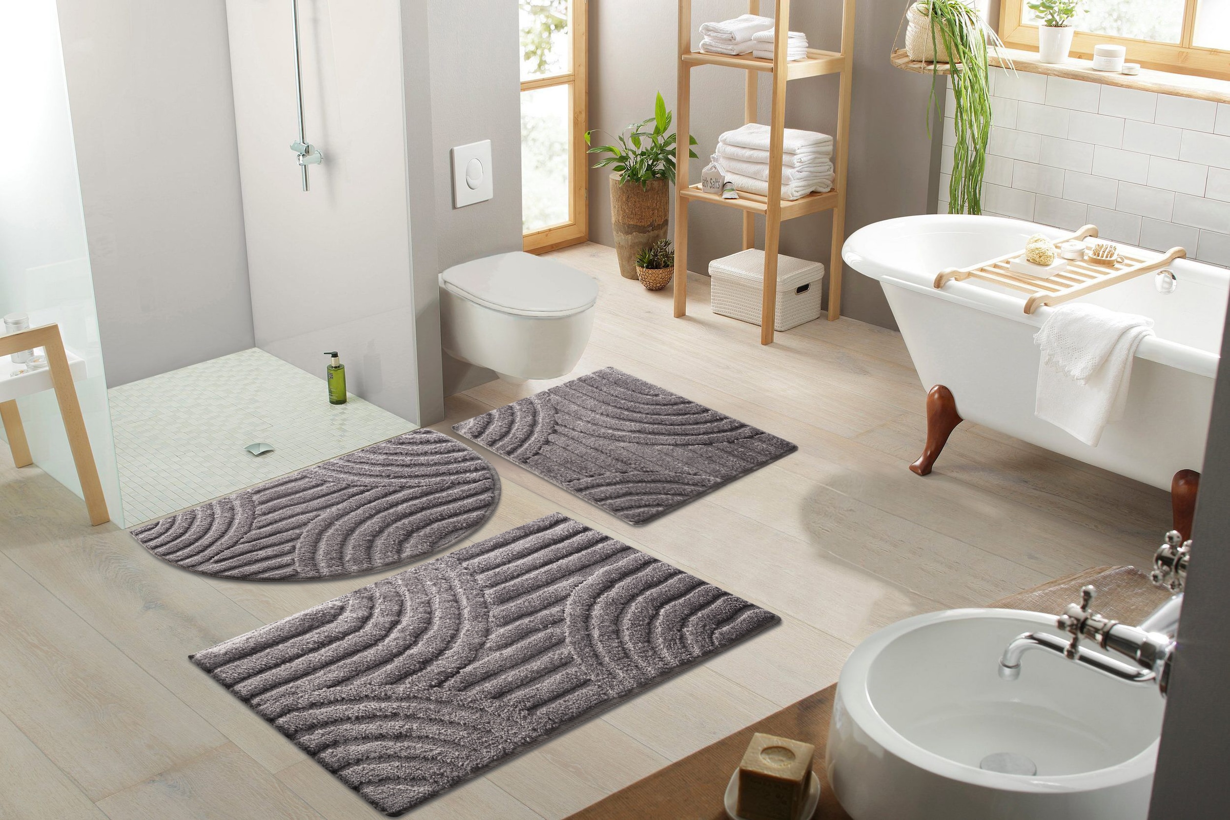 my home Badematte »Regona Scandi, Badvorleger, Badezimmer Teppich, Duschvorleger« Höhe 10 mm rutschhemmend beschichtet strapazierfähig Badteppich, Uni Farben, Hoch-Tief-Effekt, modernes Muster, Zen